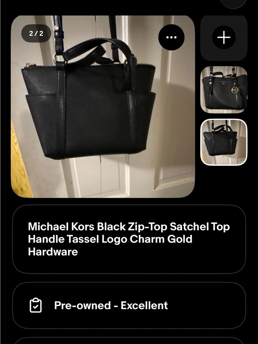 Michael Kors Black Satchel with Gold Logo Tassel